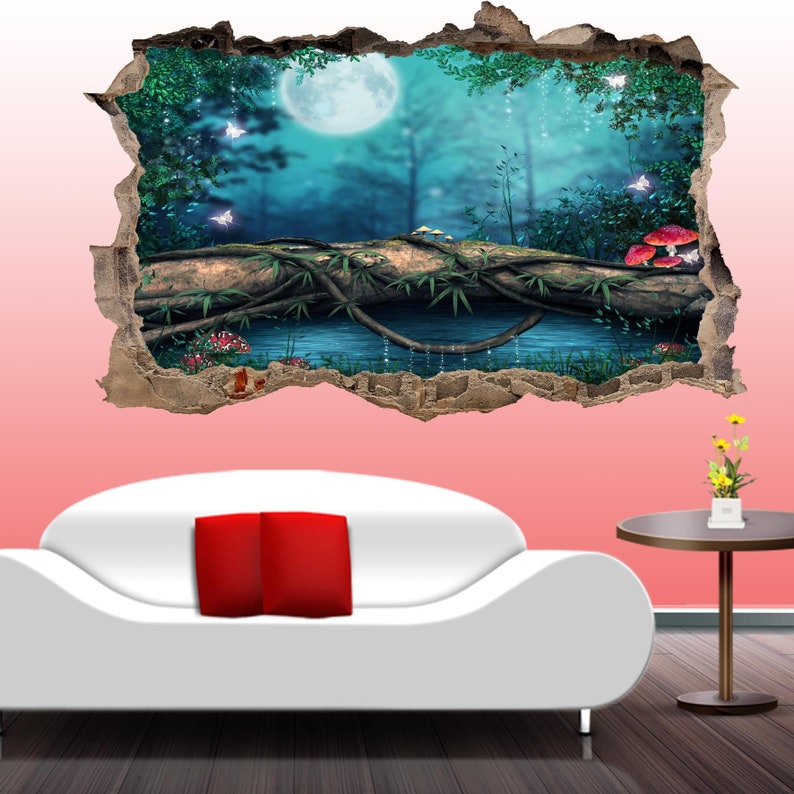 Fantasy Moonlight Enchanted Forest Wall Sticker Mural Poster Decal Room ...