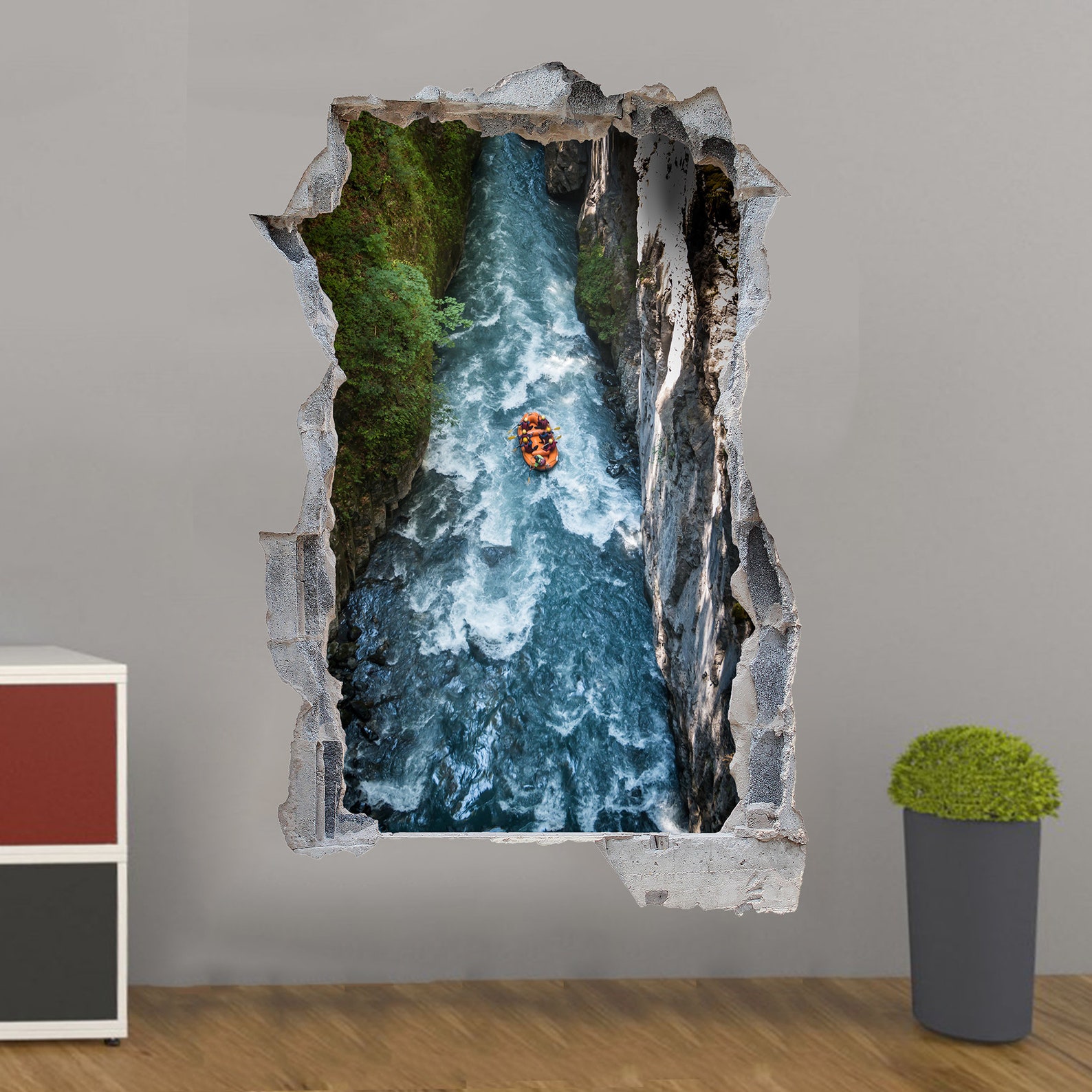 River Raft Sticker White Water Rafting River Canyon Wall Sticker Art Poster Mural Transfer ...