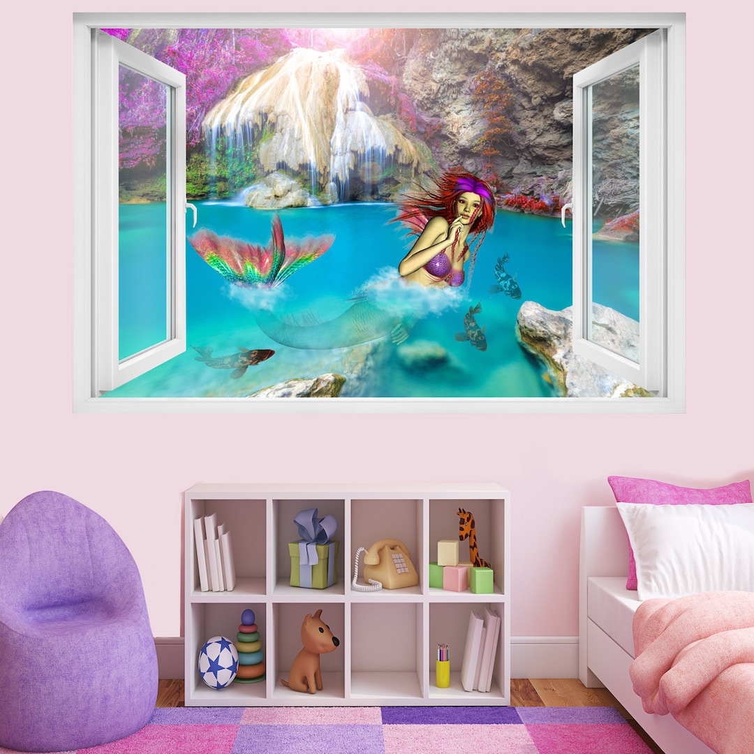 Mermaid Waterfall Sea Wall Sticker Mural Poster Decal Room Office ...