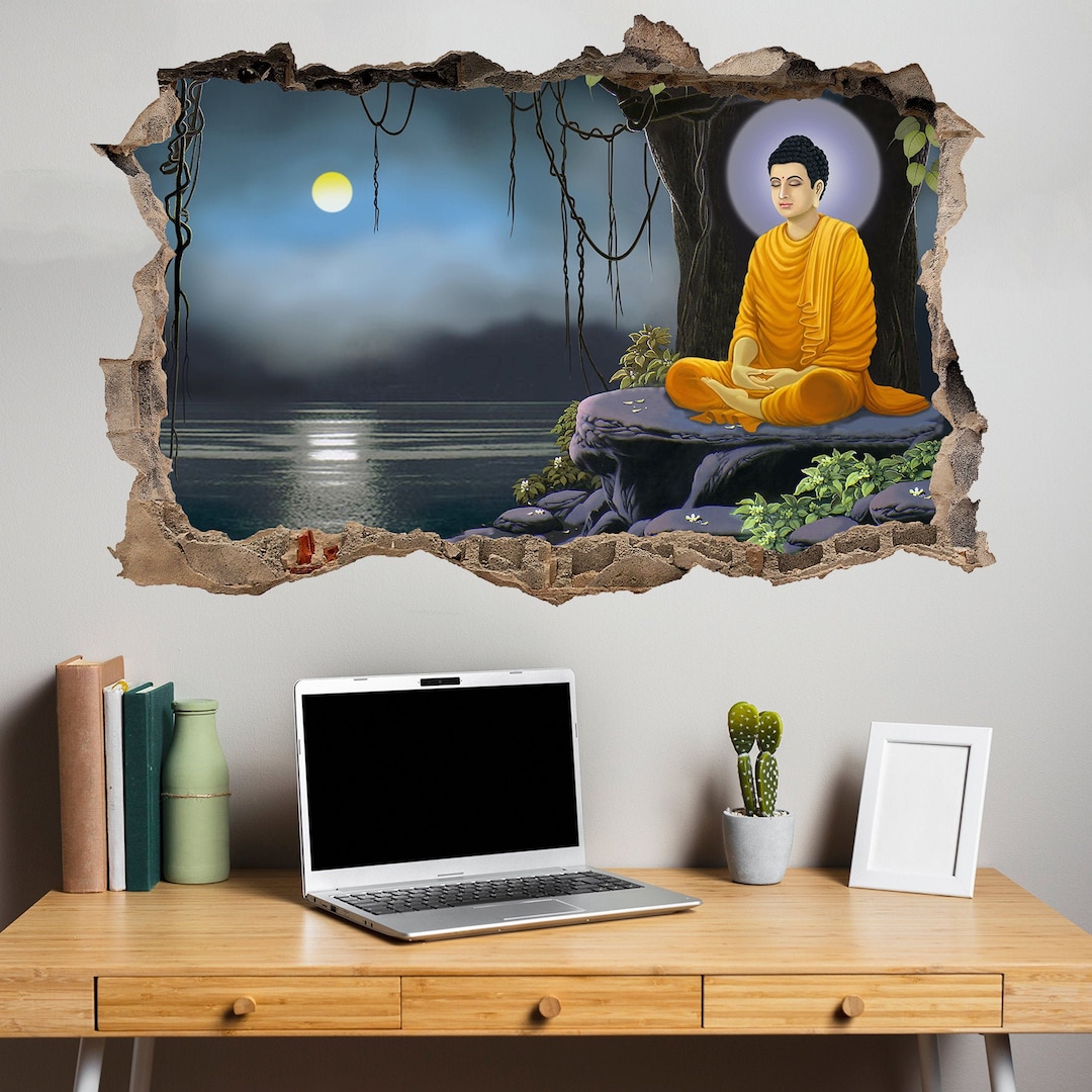 Yoga Meditation Spiritual Lake Scenery Wall Sticker Art Poster Mural ...