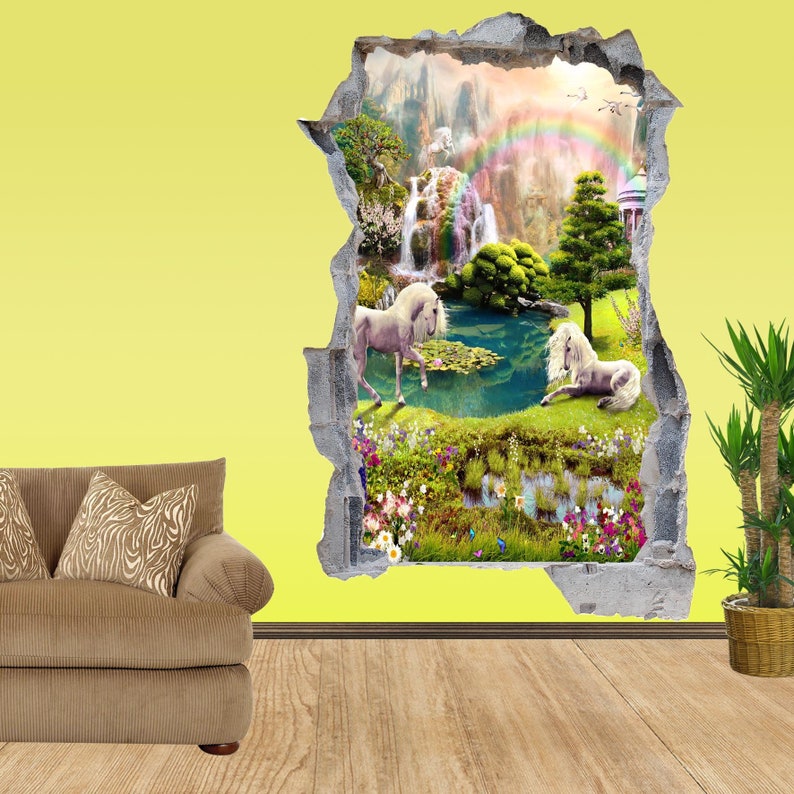 Enchanted Lake Forest Magic Unicorns Wall Sticker Mural Poster Decal ...