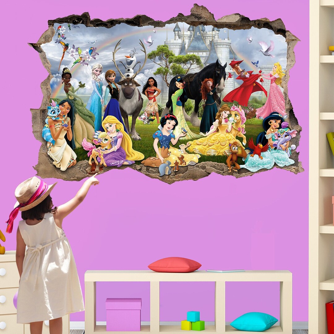 Princess Characters Pets Castle Rainbow Wall Sticker Mural Poster Decal ...
