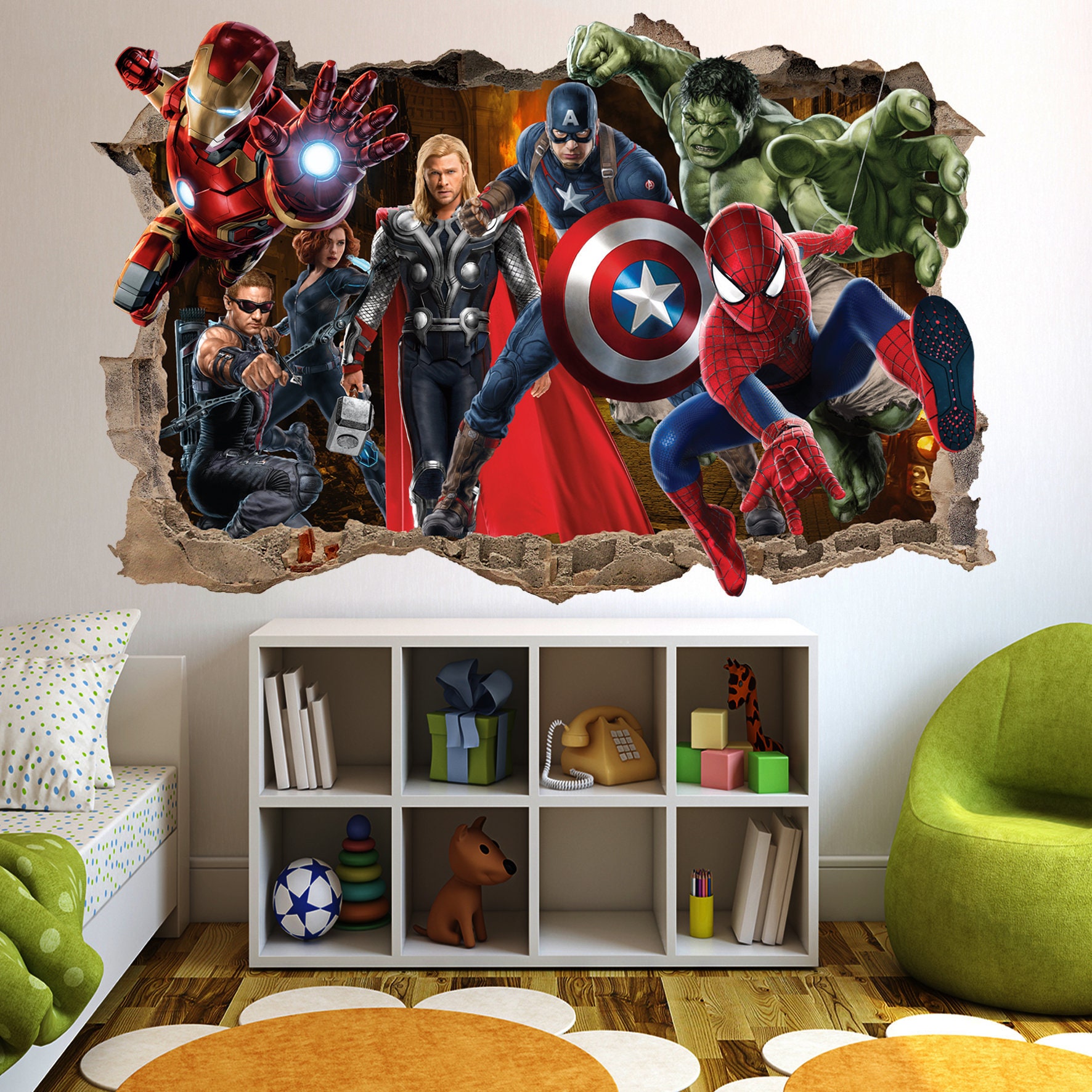Jameswish Superhero Wall Sticker 3D Avengers Wall Decals Wall Art for Kids Boys Bedroom Playroom 15.7 x 23.6 Inches 