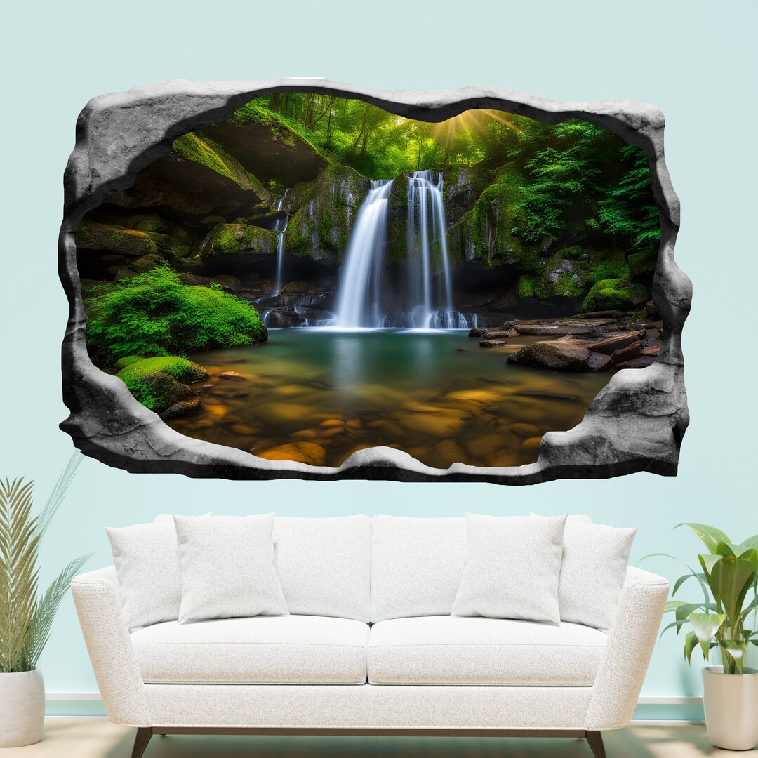 Rain Forest Waterfall Mural Self-adhesive Wall Sticker Art Decal Poster ...