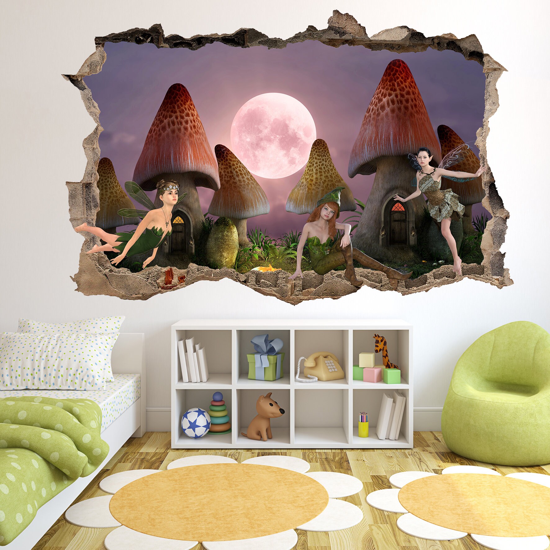 Fairies Enchanted Forest Full Moon Wall Sticker Mural Poster Decal ...
