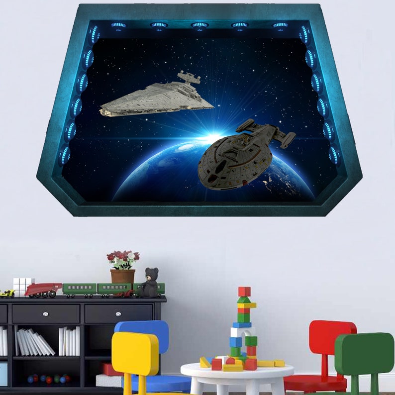 Star Spaceships Space Voyager Earth Wall Sticker Mural Poster Etsy UK