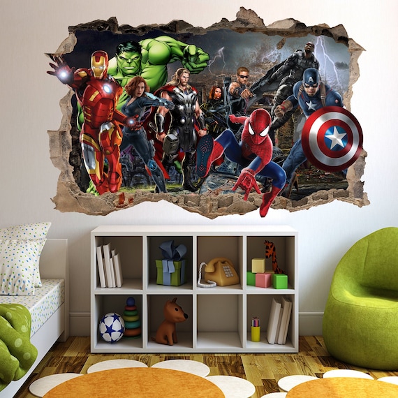 Superhelden Avengers Ironman Spiderman Muursticker Art 3D Etsy België