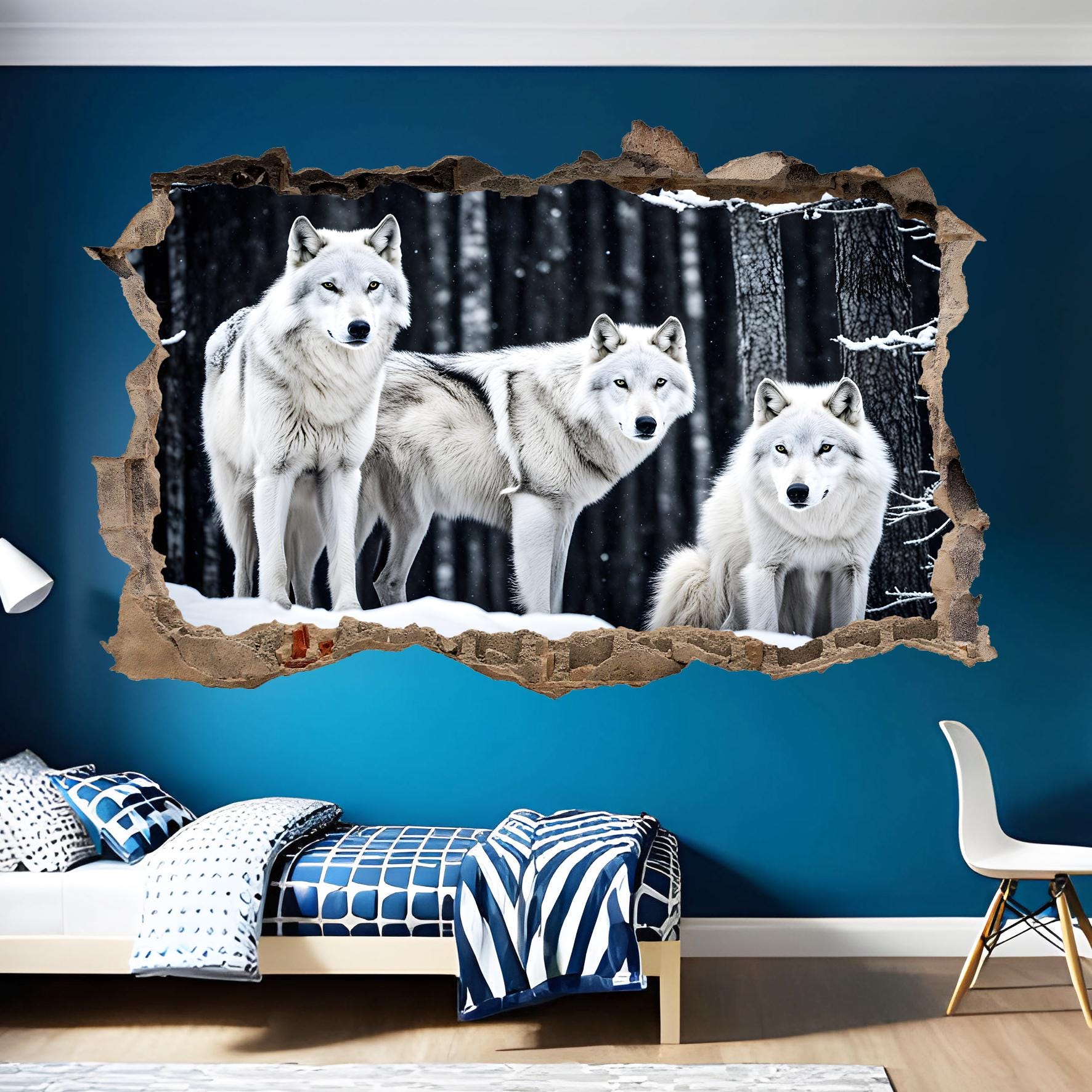 Pack of White Wolves Mural Strong Self-adhesive Wall Sticker Poster ...
