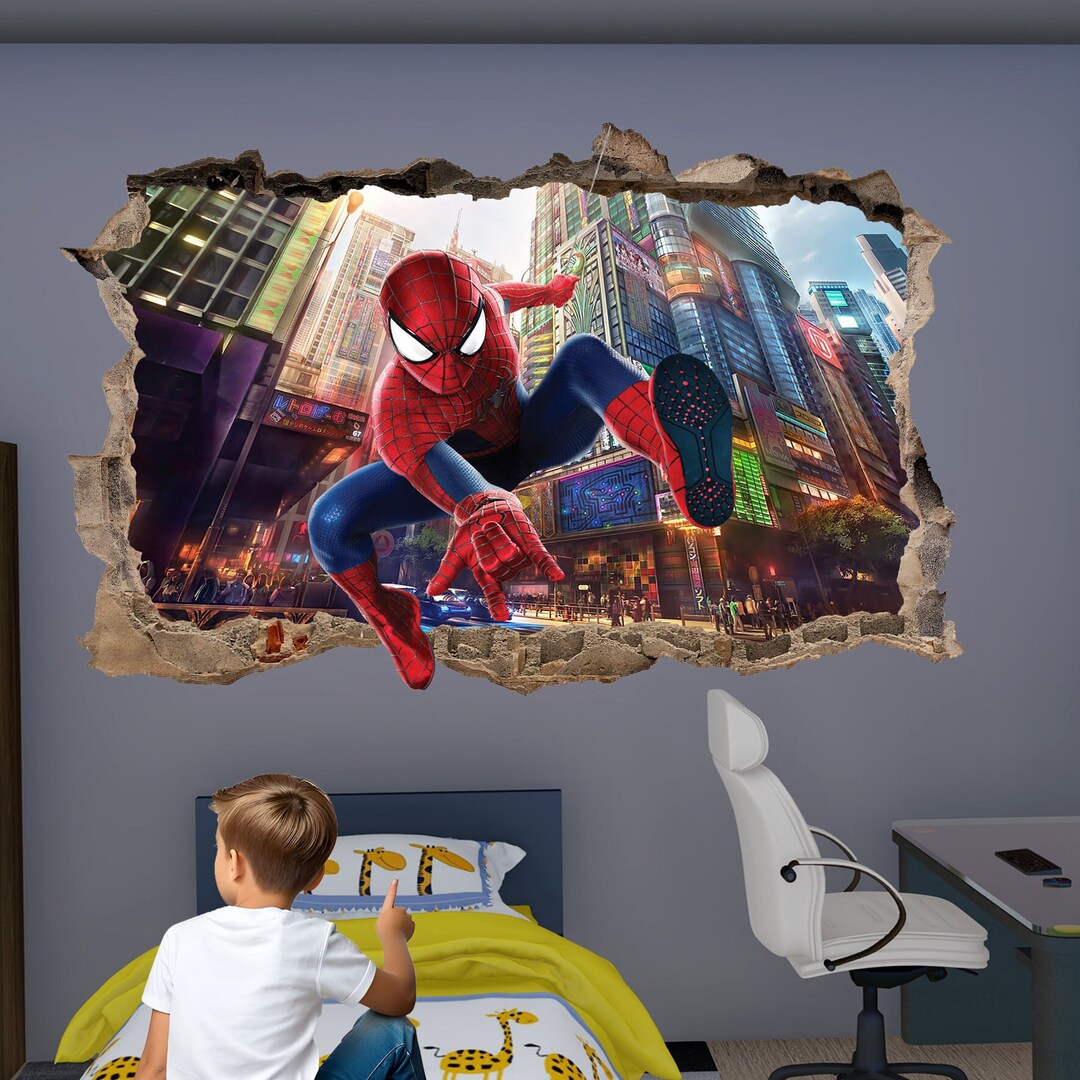 Sticker mural Spiderman | Spider-Man à travers le mur (effet 3D