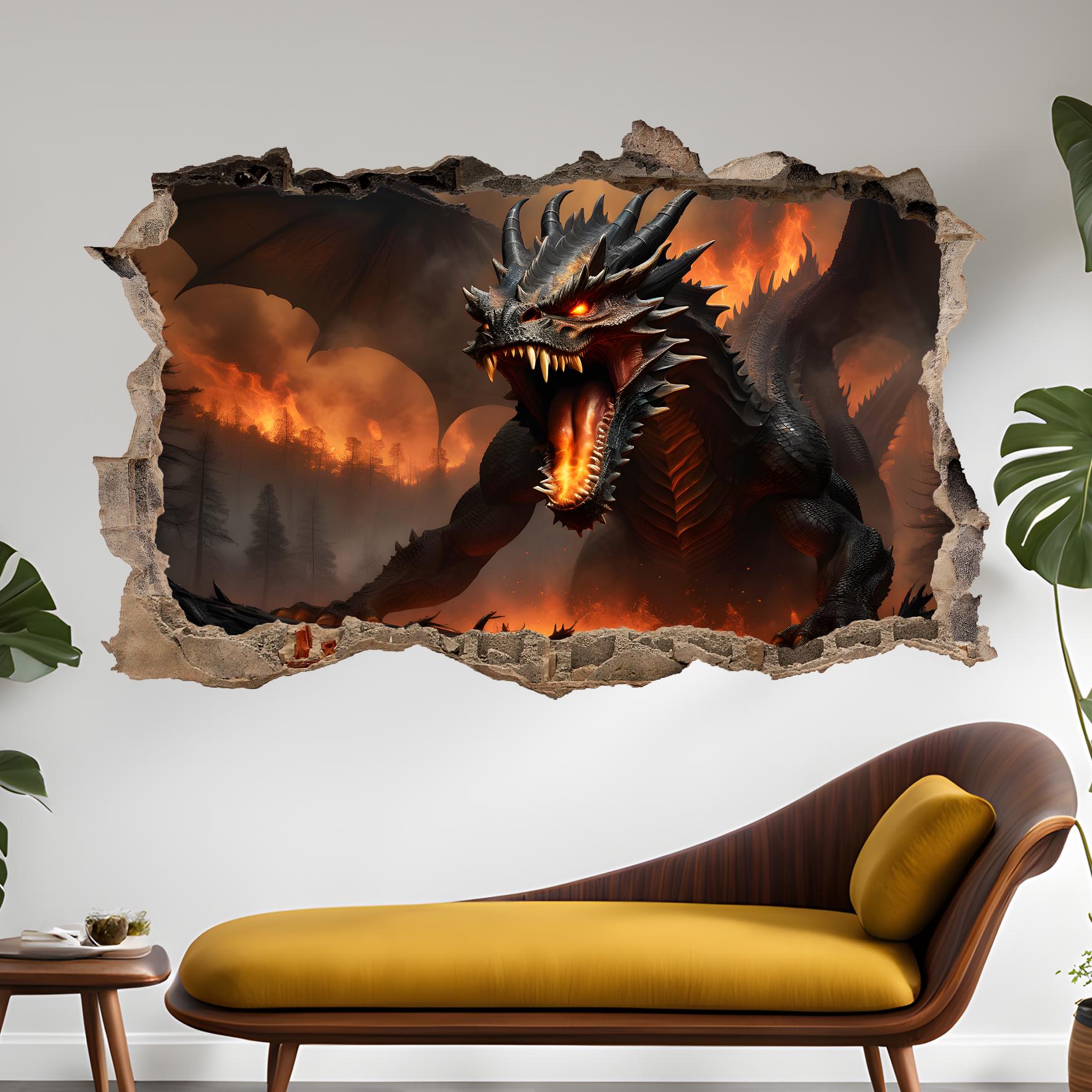 Furious Dragon Fire Large Wall Sticker Art Mural Decal Self-adhesive ...
