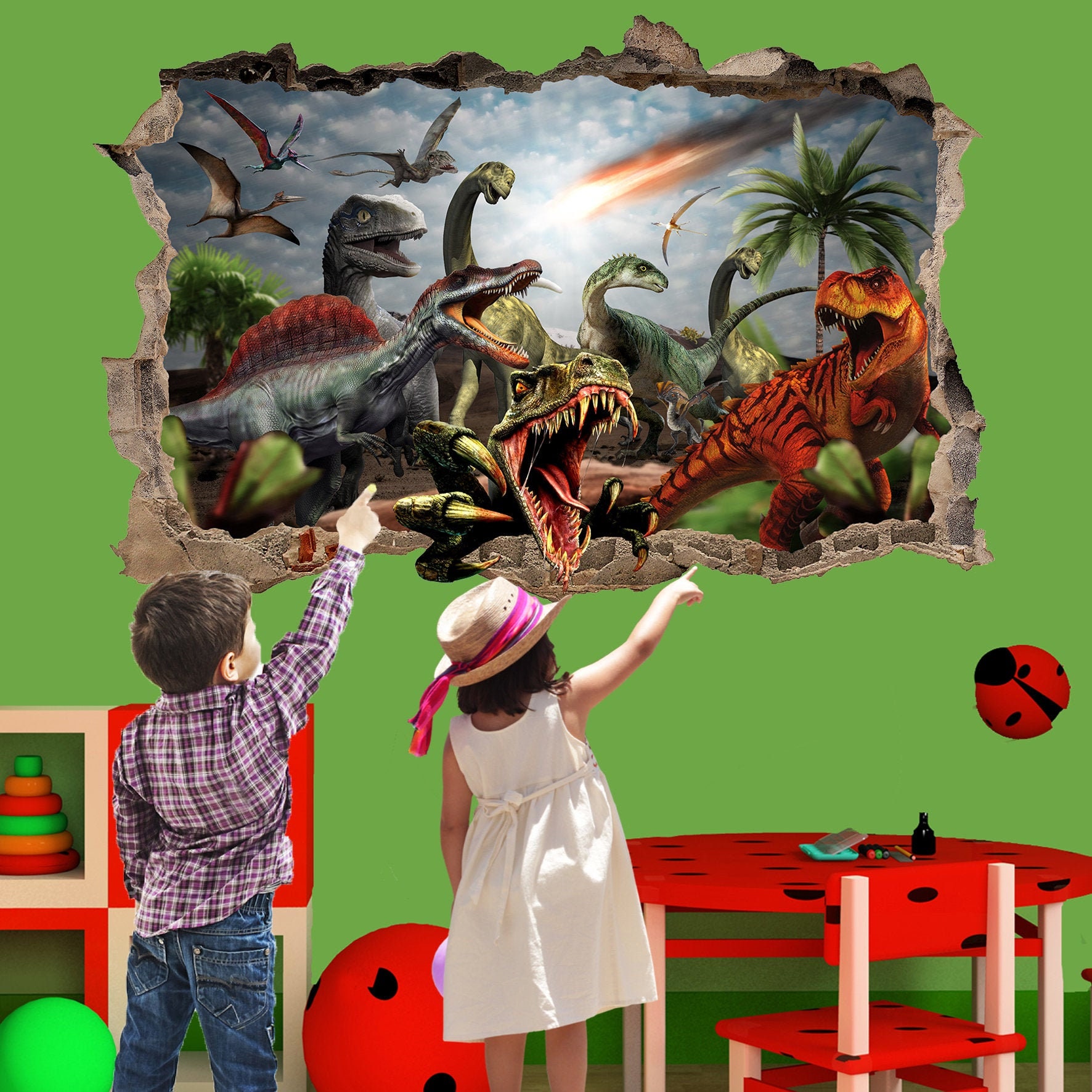 Dinosaur Dinosaurs Meteor Wall Sticker Mural Poster Decal Room Office  Nursery Decor ID628 