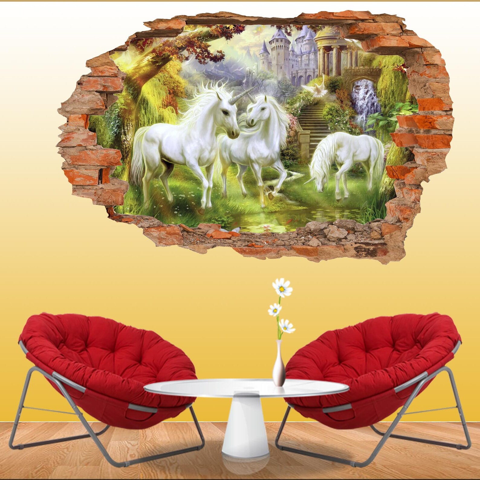 Magical Enchanted Castle Unicorns Wall Sticker Mural Poster Etsy