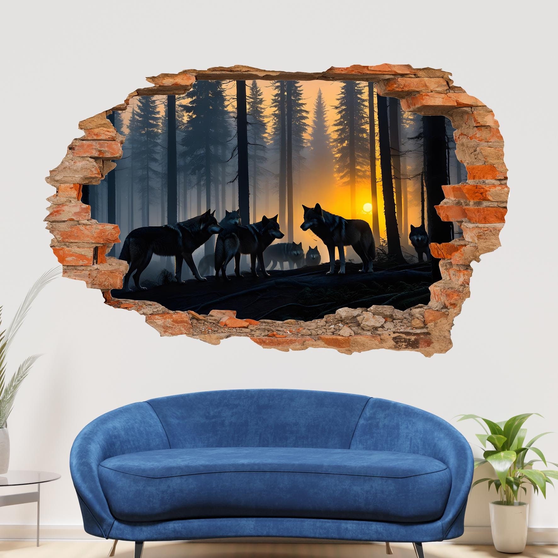 Pack of Wolves in Forest Decal Mural Strong Self-adhesive Wall Sticker ...