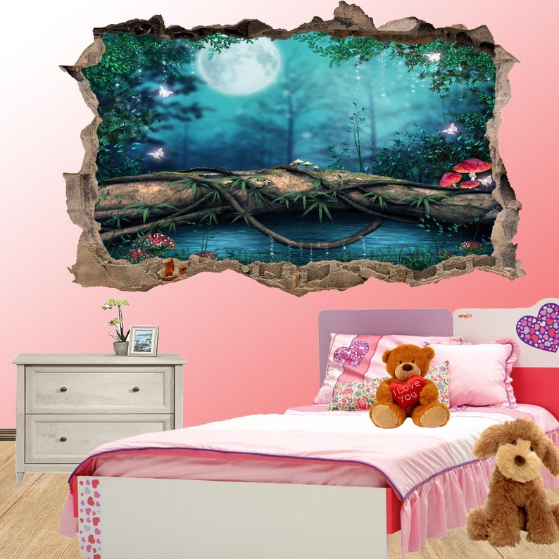 Fantasy Moonlight Enchanted Forest Wall Sticker Mural Poster Decal Room ...