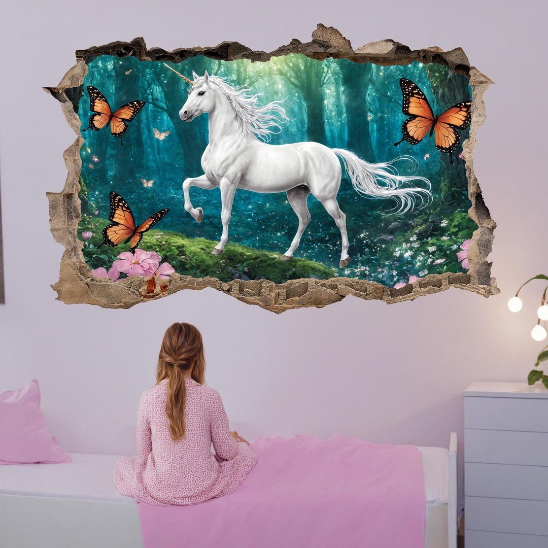 Unicorn Wall Decal Enchanted Forest Sticker Art Poster Mural Transfer ...