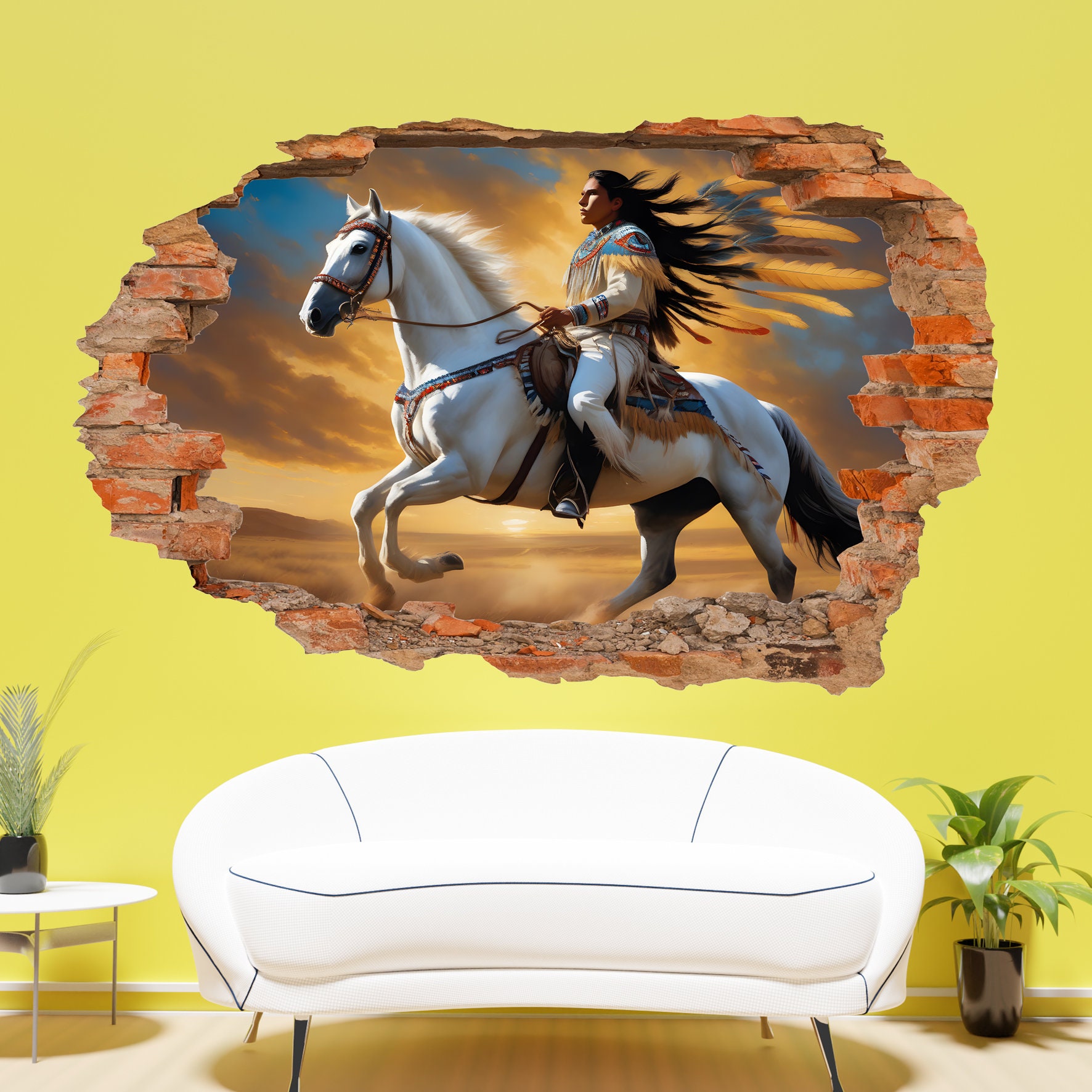 Native American Warrior White Horse Wall Art Sticker Decal Mural Art ...