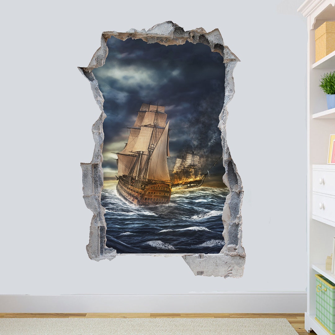 Naval Battle Pirate Ships Wall Sticker Art Poster Mural Transfer Decal ...