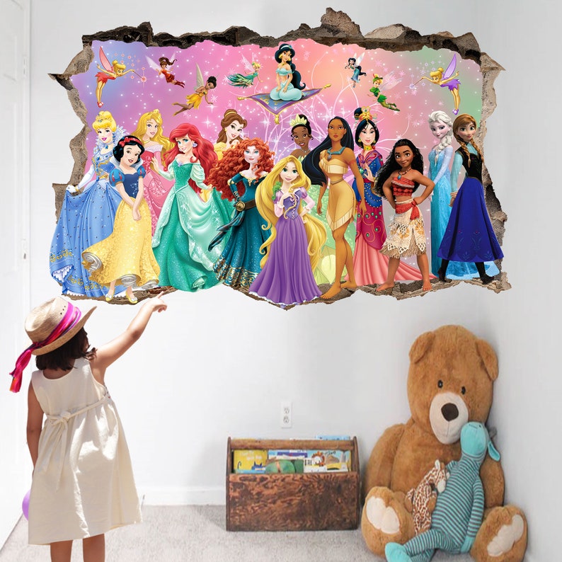 Princess Characters and Fairies Rainbow Wall Sticker Mural Poster Decal Girls Room Nursery Decor ID715 zdjęcie 2