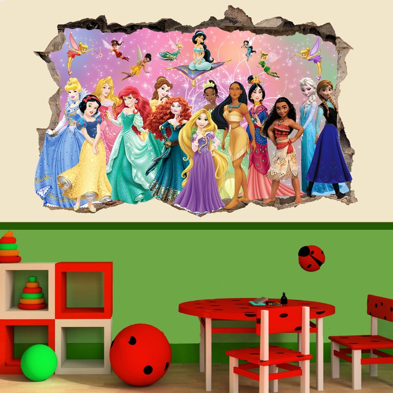 Princess Characters and Fairies Rainbow Wall Sticker Mural Poster Decal Girls Room Nursery Decor ID715 zdjęcie 3