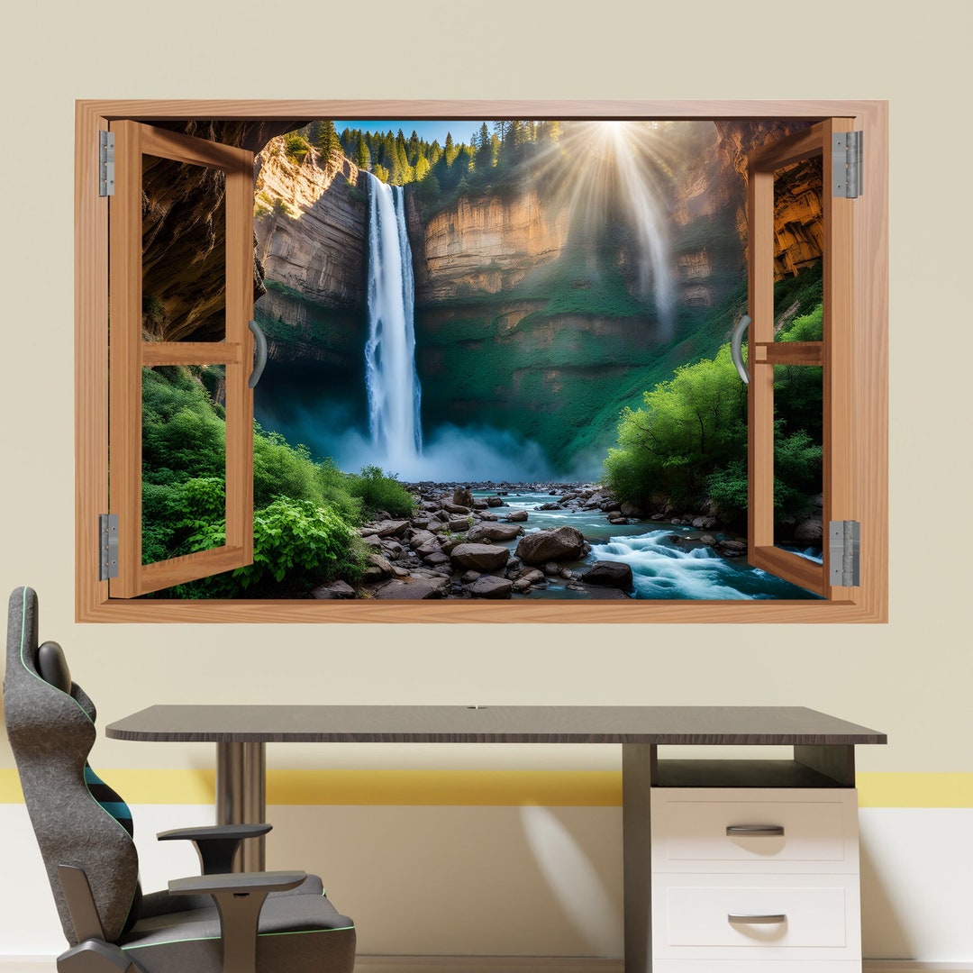 Waterfall Forest Wall Sticker Nature Art Mural Decal Poster Office ...