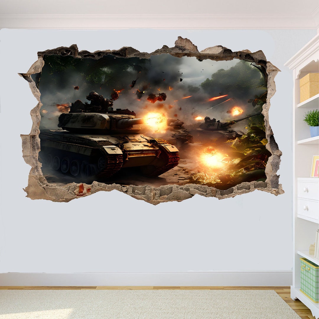 Army Tank Battle Wall Sticker Mural Poster Decal 3D Art Office Room ...