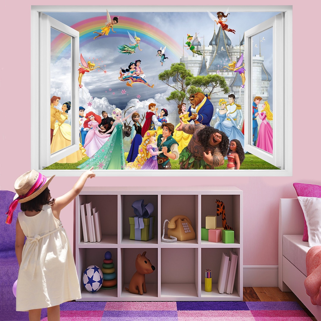 Princess Characters Prince Castle Rainbow Wall Sticker Mural Poster ...