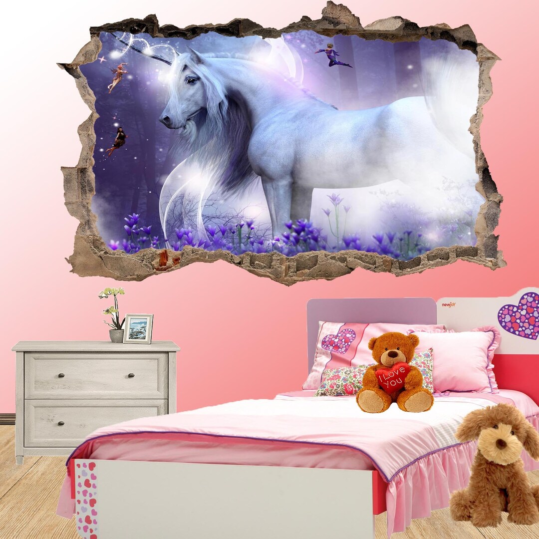 Fairy Enchanted Forest Unicorn Wall Sticker Mural Poster Decal Room ...
