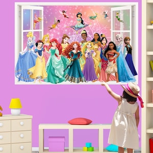 Princesse personnages et fées arc-en-ciel autocollant Mural affiche murale décalcomanie filles chambre pépinière décor ID720 image 2