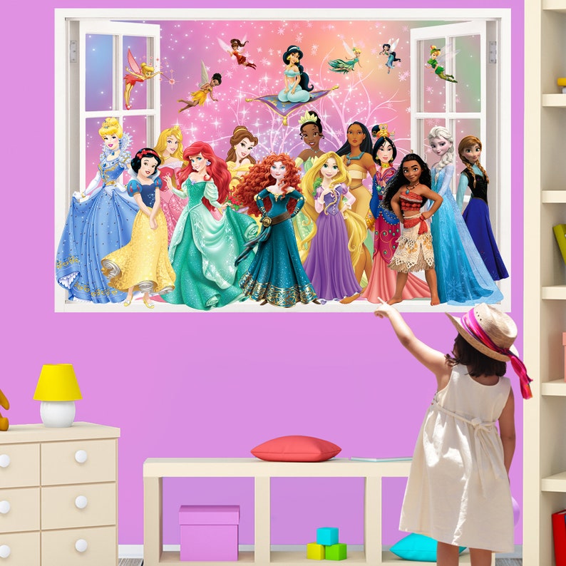 Princess Characters and Fairies Rainbow Wall Sticker Mural Poster Decal Girls Room Nursery Decor ID720 zdjęcie 2