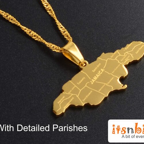Jamaican Map Gold Plated Necklace With Detailed Parishes Etsy UK