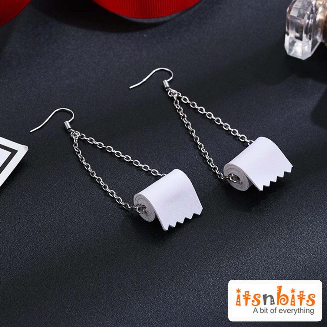 Toilet Roll Earrings Toilet Paper Bog Roll Funny Unique Dangle Earrings