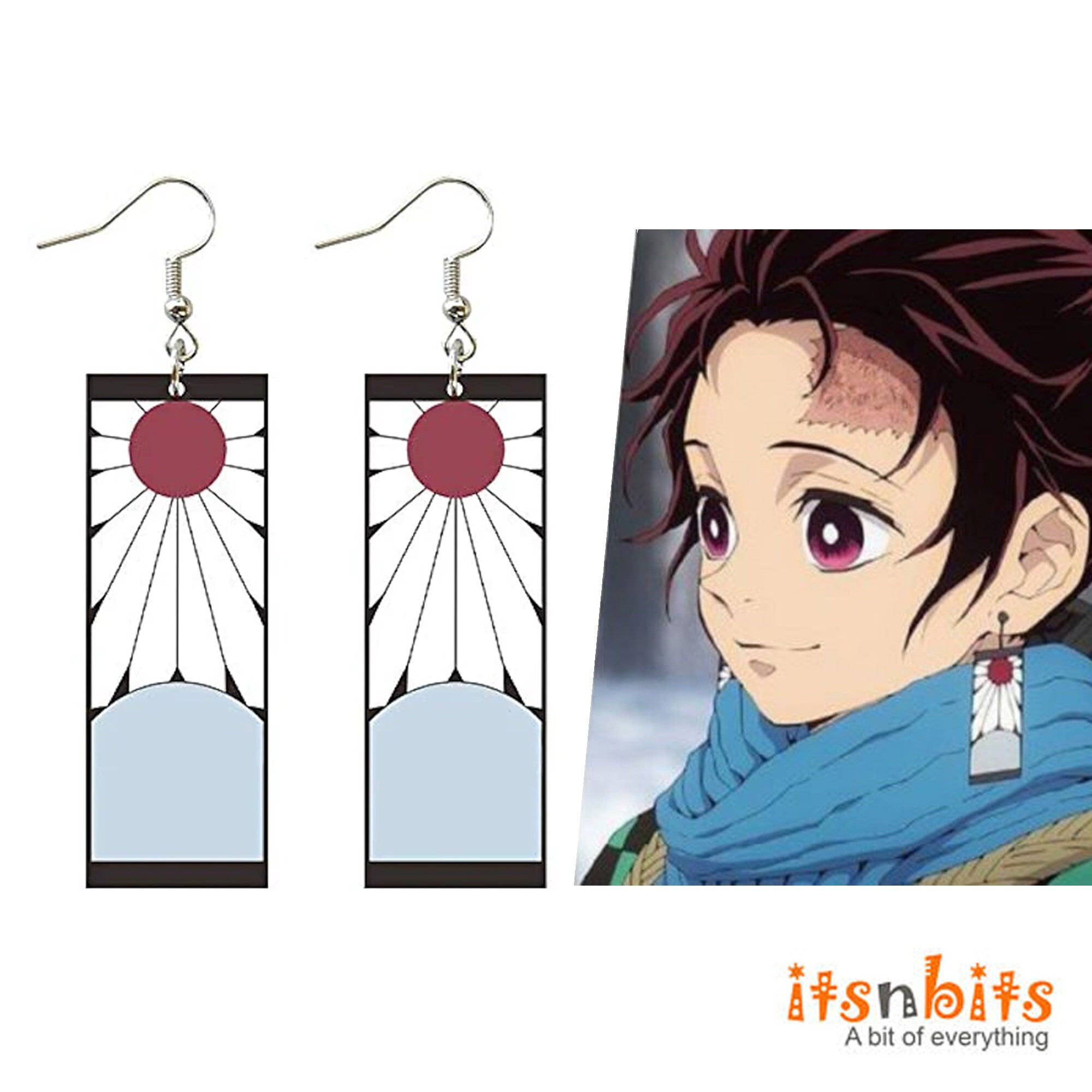 Anime Demon Slayer Style Earrings Tanjiro Kamado Hanafuda Cosplay