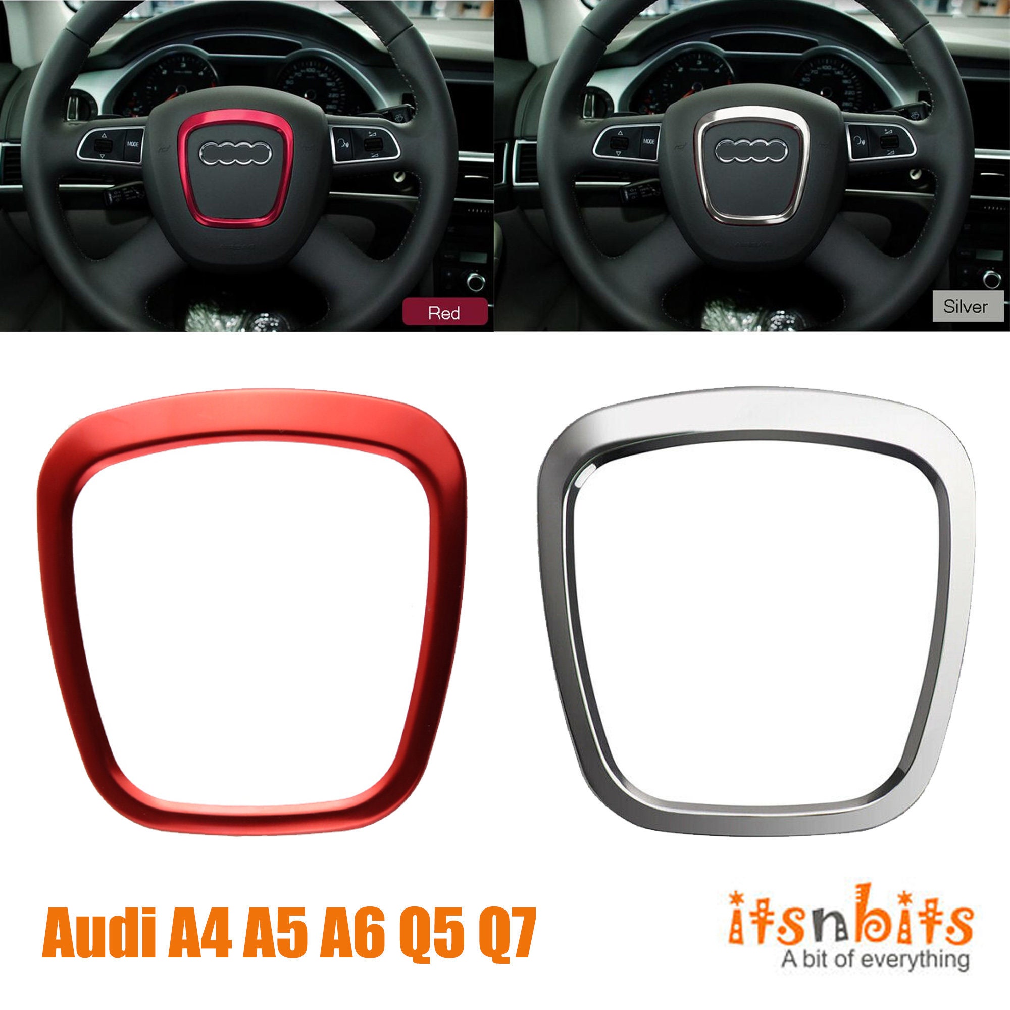 Encadrement de volant en métal rouge argenté pour Audi Garniture  Autocollant Emblème pour Audi A4 A5 A6 Q5 Q7 Alliage Métal Audi Cadeau pour  lui Royaume-Uni -  France