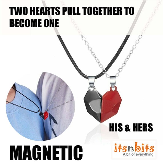 Couple Magnetic Hearts Red Necklace His & Hers Two Hearts Become One Unique Magnet  Necklaces Gift for Her Him UK Wife Anniversary Valentines 