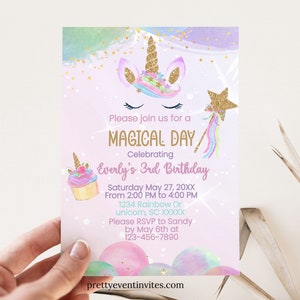 Invito di compleanno di unicorni per bambini / Invito di compleanno di unicorno / Invito arcobaleno / Download istantaneo Inviti di unicorno / Invito di unicorno