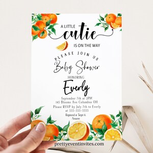 Editable A Little Cutie is on the Way| Citrus Baby Shower | Gender Neutral Baby Shower| Clementine Baby Shower| Orange Baby Shower