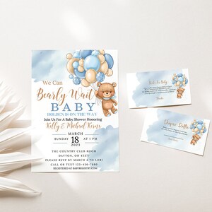 Teddy Bear Baby Shower Invitation: Blue Balloons (Digital Download)