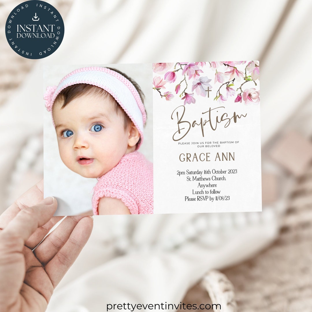 Baptism Invitation Instant Download Editable Template Girl Christening