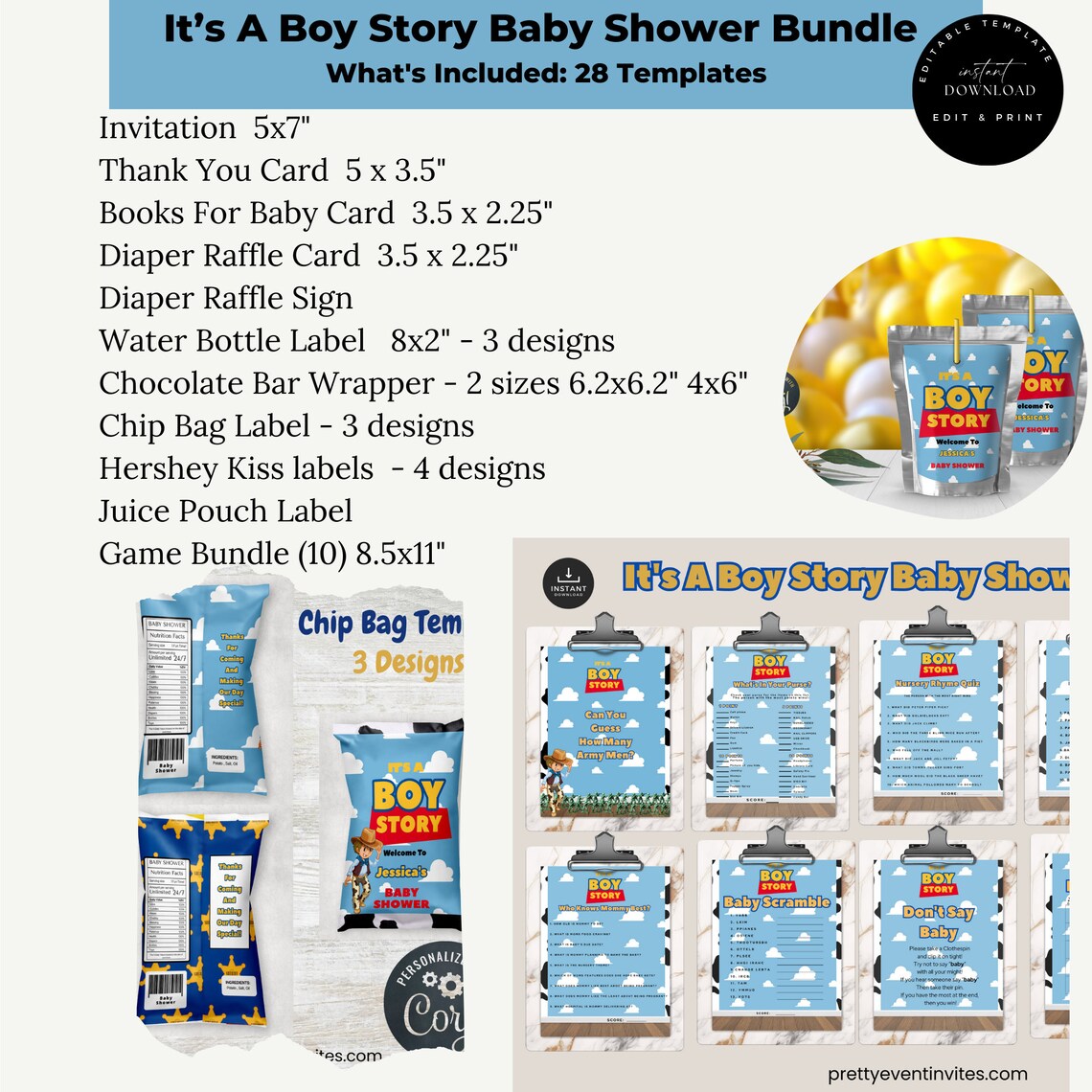 Its A Boy Story Baby Shower Invitation, Its A Boy Story Baby Shower Games, Its A Boy Story Guess