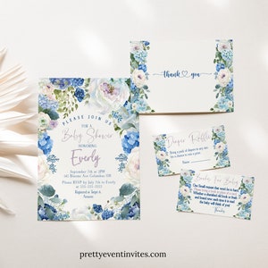 Hydrangea Baby Shower Invitation | Blue Hydrangea |Boy Baby Shower |Editable |Blue Hydrangea Boy Baby Shower Invite Baby.Shower Invites
