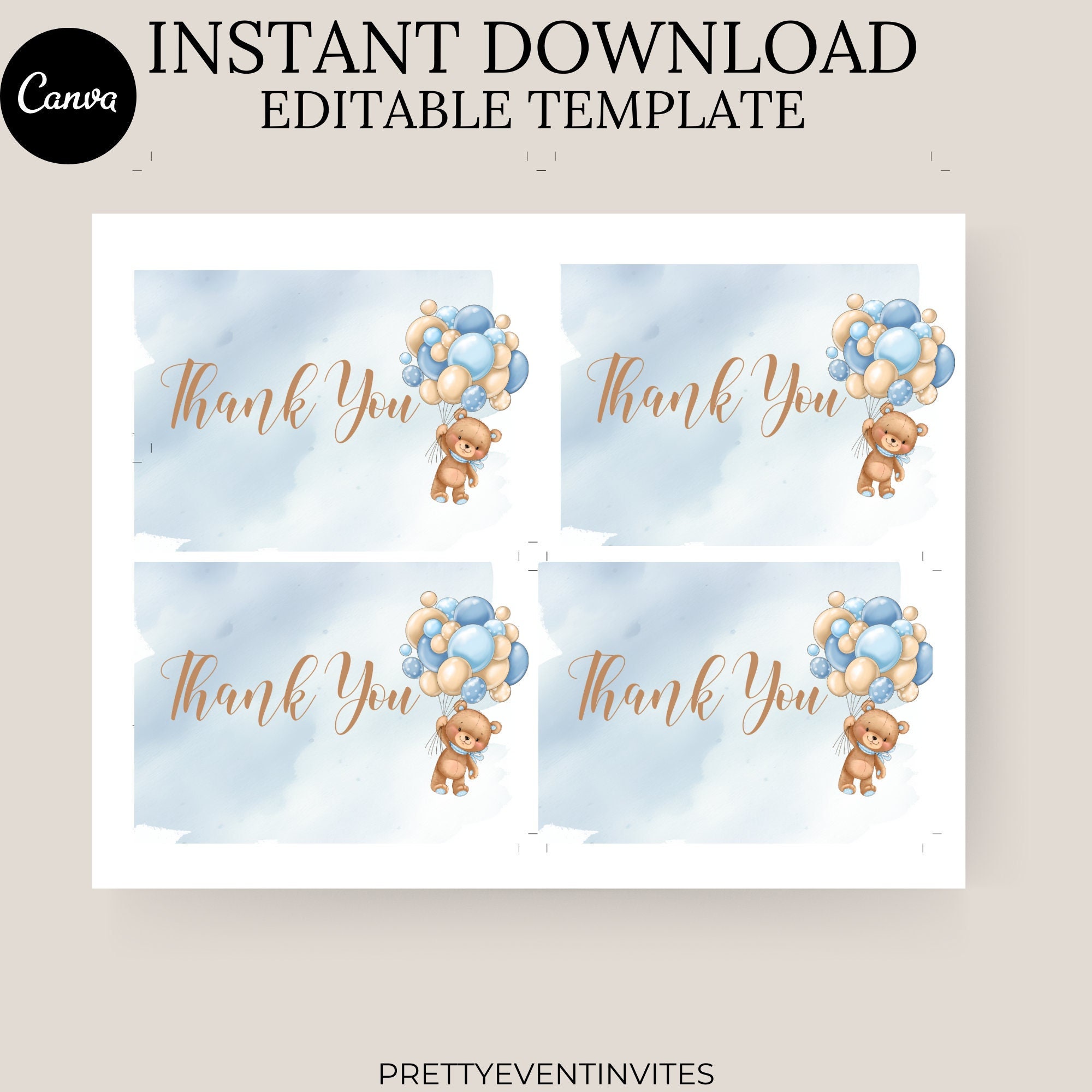 Thank You Note for Baby Shower Gift, Thank You Flat Card, We Can Bearly Wait Thank You, Thank