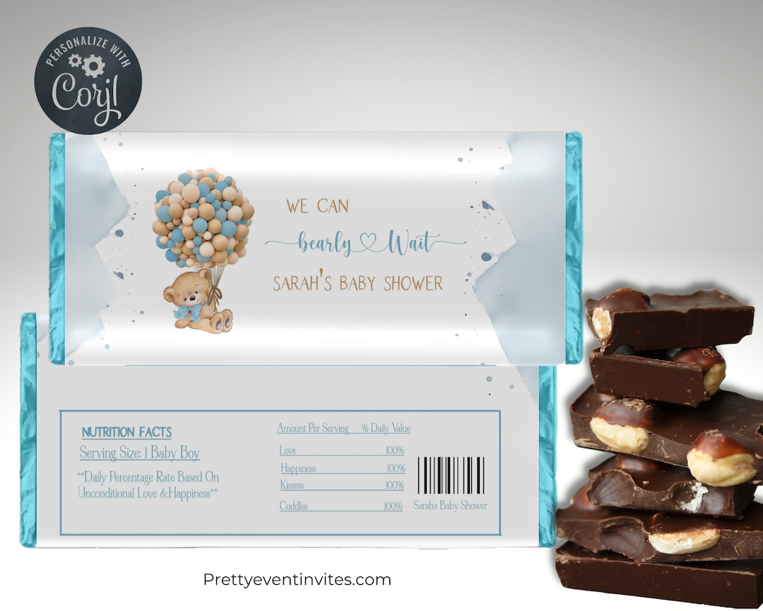 Candy Bar Wrappers for Baby Shower editable Teddy Bear Candy Bar