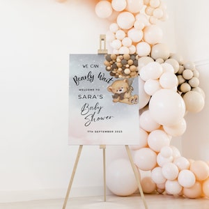 Bear Balloon Baby Shower Welcome Sign: Editable Canva Template (Digital Download)