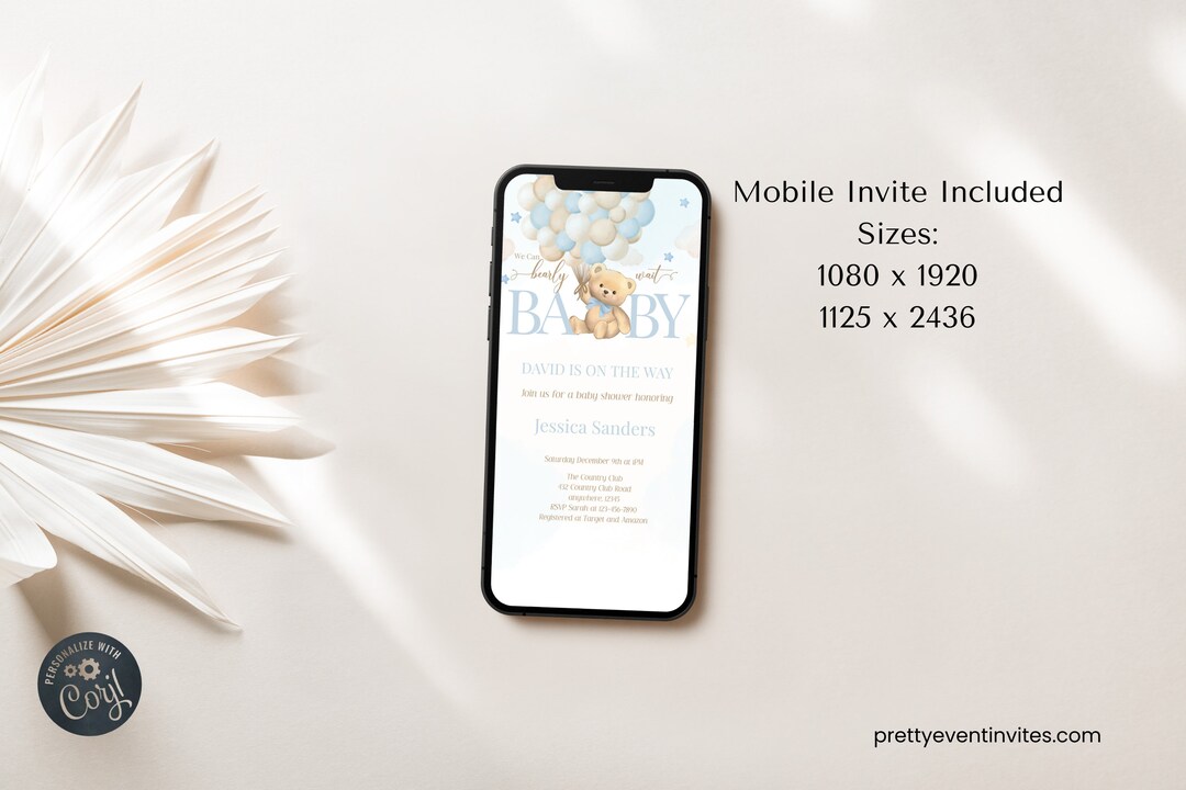 Paperless Baby Shower Invitations Editable Brown Bear Baby Etsy