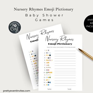 Emoji Baby Shower Game With Answer, Emoji Pictionary Game, Baby shower Emoji Game Nursery Rhymes, Minimalist Baby Shower Games, Printable