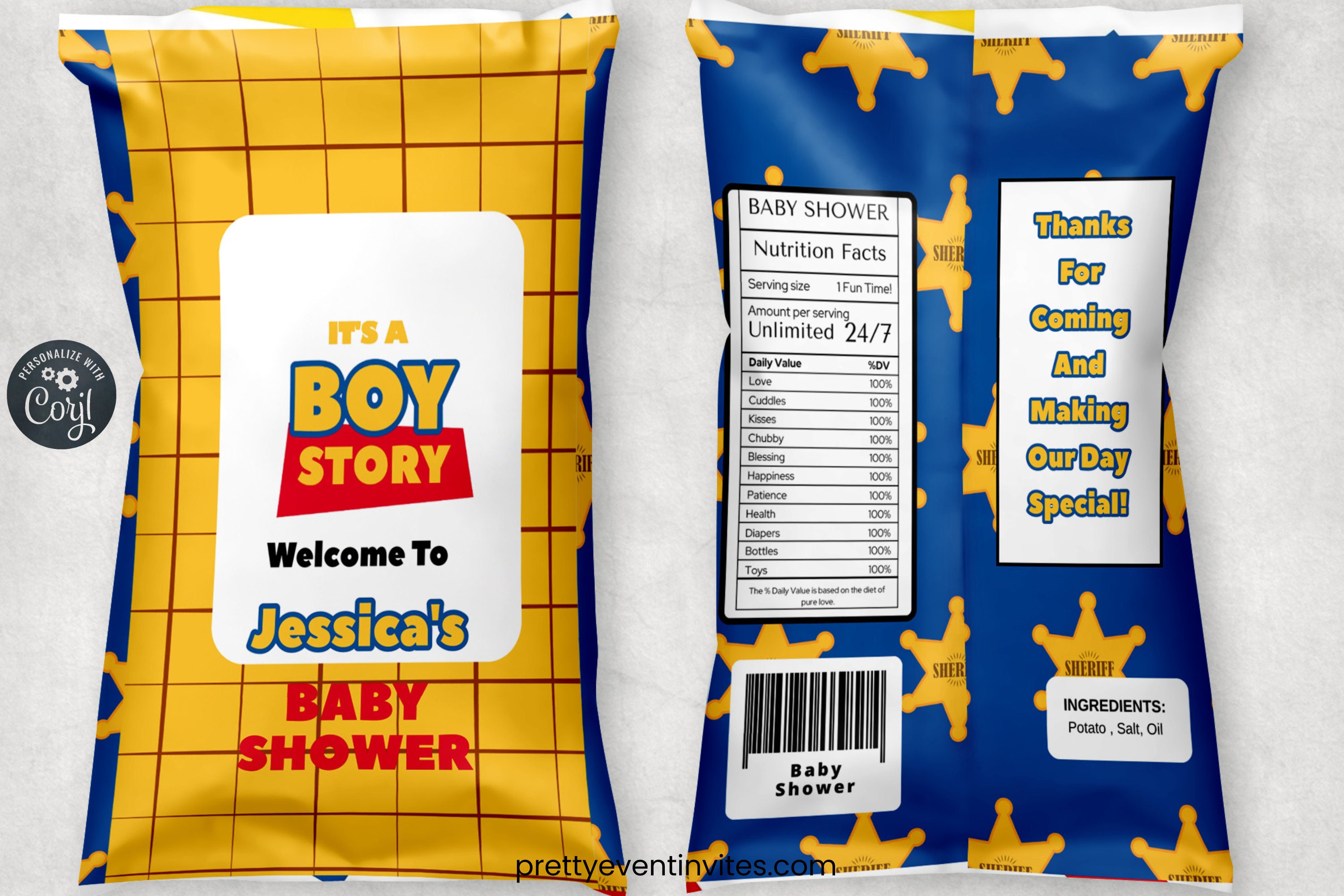 Its A Boy Story Baby Shower Favor Boy Story Chip Bag Favor Bag Gift Bag