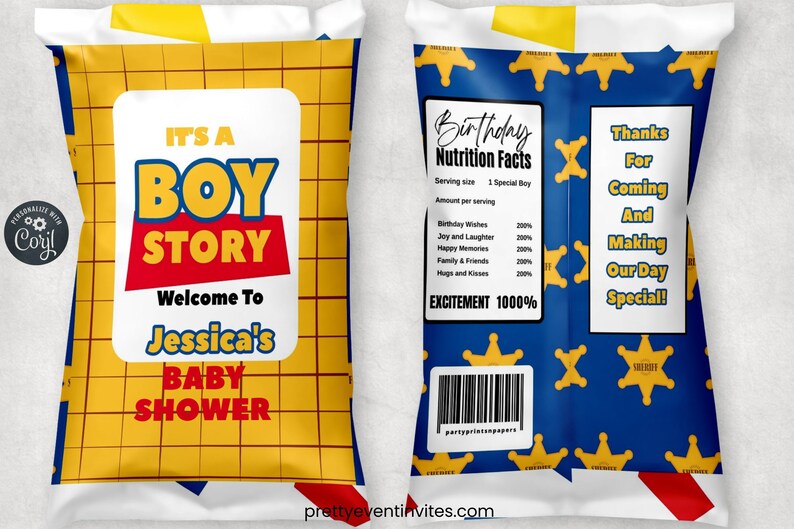 Its A Boy Story Baby Shower Favor Boy Story Chip Bag Favor Etsy