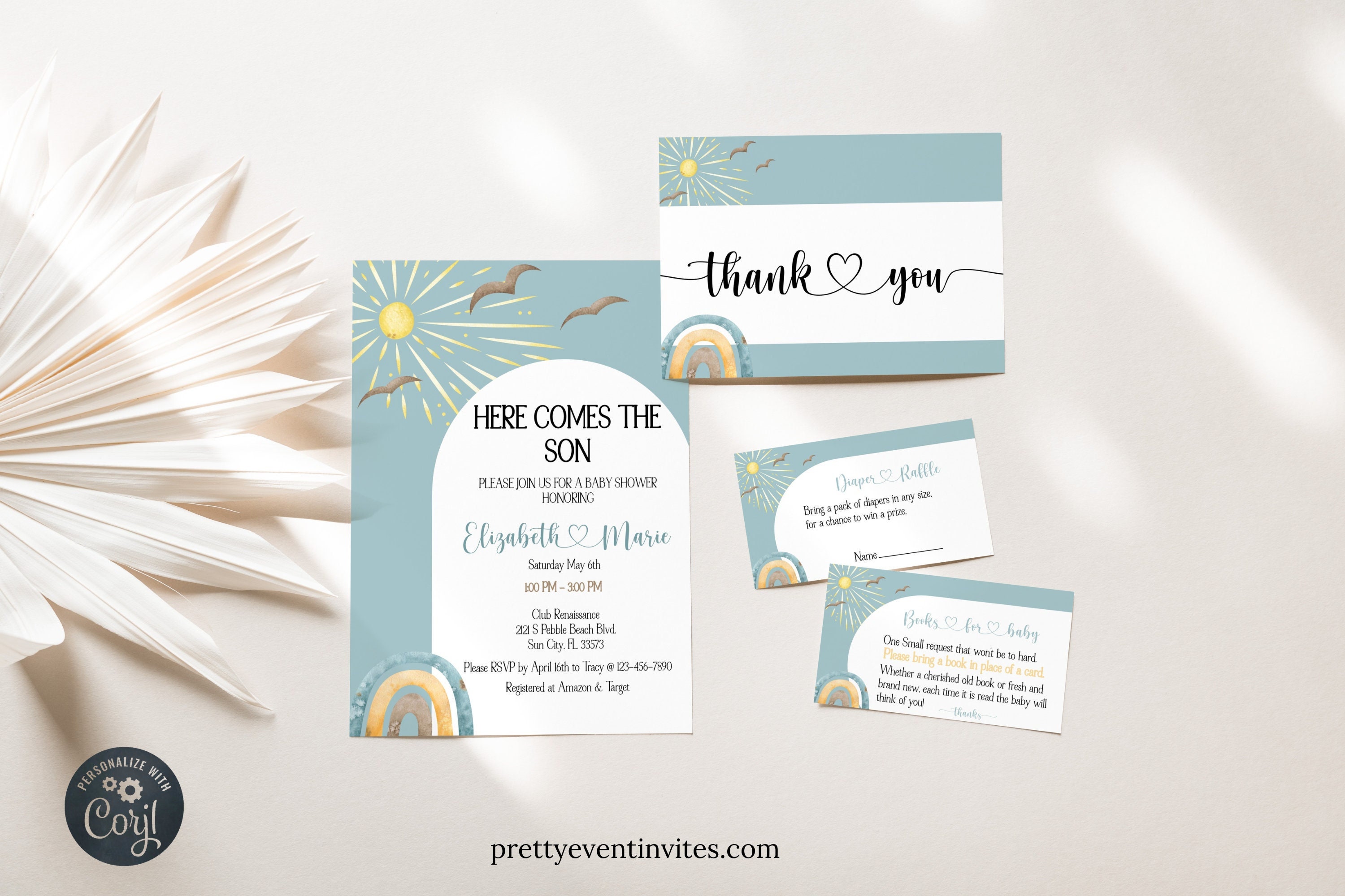 Sunshine Baby Shower Bundle Here comes the sun Baby Shower Decor Here Comes The Son Baby Shower Invitation Sun Baby Shower