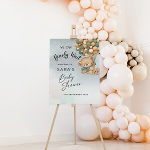 Bear Balloon Baby Shower Welcome Sign: Editable Canva Template (Digital Download)