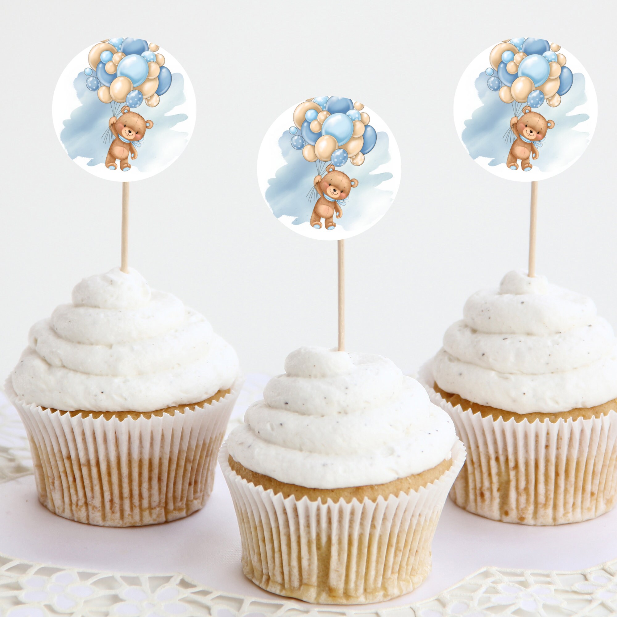 25 Stück Bär Babyparty-Deko – Kuchendekoration & Cupcake-Topper – Salbeigrün – 'We Can Bearly Wait'